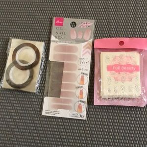 3 x nail artworks stickers metallic gold silver threads